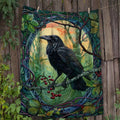 1pc 2D Flat Printing, Crow Perch Forest Pattern Blanket, Soft Fleece Blanket, Deep Green And Orange-Yellow Interwoven Design, All-Season Warm Throw, Multiple Sizes Available, Suitable for Living Room Sofa, Bedroom, Outdoor Courtyard