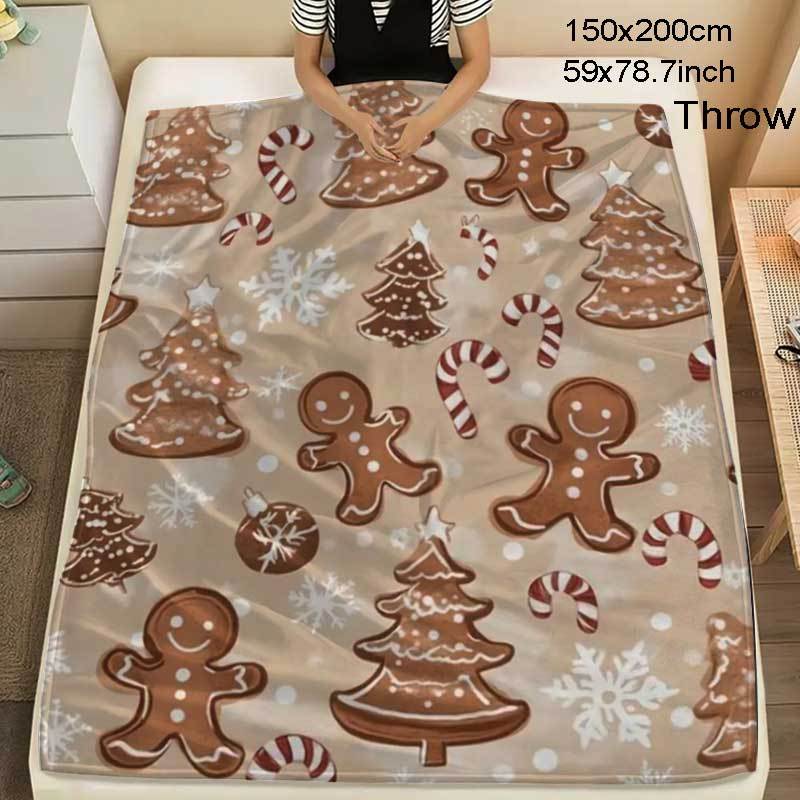 1 Gingerbread Christmas Pattern Blanket, Holiday Pattern Design, Soft Suede, Lightweight And Durable Flank Material, Available in Multiple Sizes, Perfect for Christmas, Living Room Sofa, Bedroom Sofa Spreader, Holiday Gift