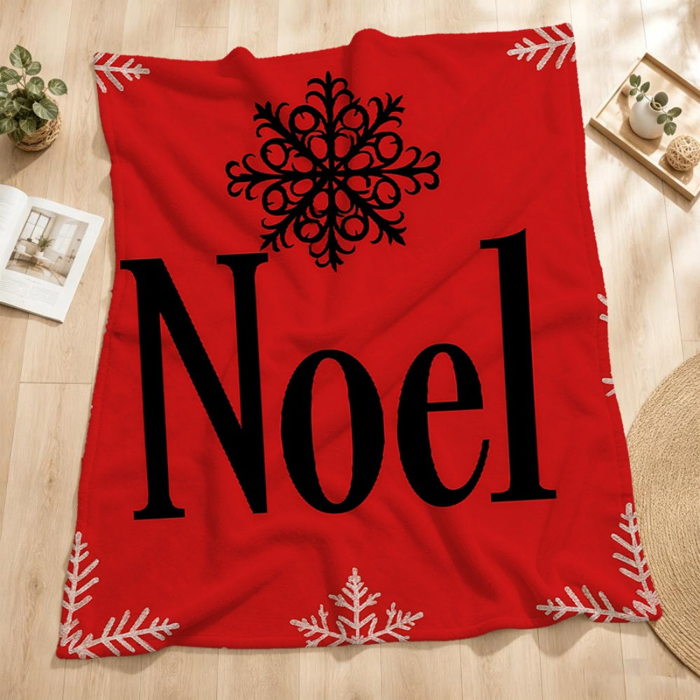 1pc Red Snowflake And "Noel" Letter Christmas Theme Flannel Blanket, Christmas Winter Body Blanket, Soft Plush All-Season Use, Suitable for Movie Entertainment Time, Weekend Sofa Nap, And RV Travel