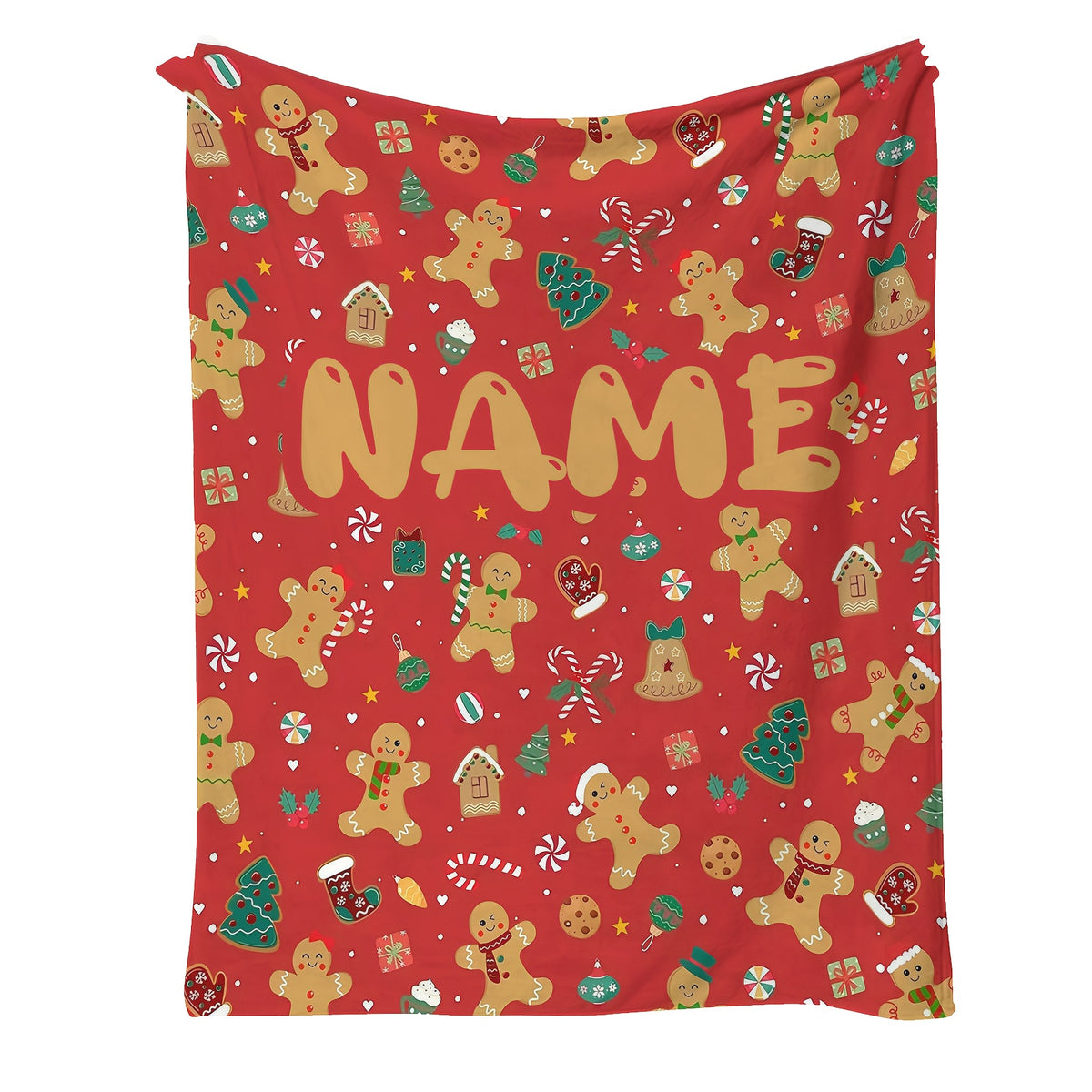 1pc Gingerbread Man And Christmas Tree Pattern Red Design Flannel Oversized Blanket, Christmas Winter Decor, Durable Plush, All Seasons, Suitable for Holiday Home Decoration, Weekend Sofa Nap, Dorm Life