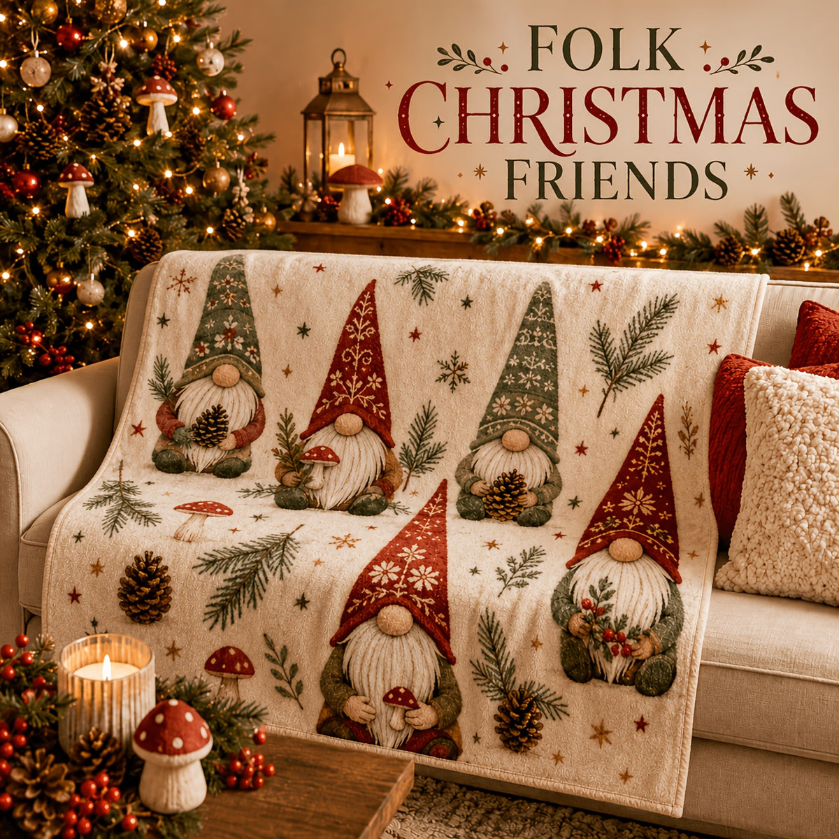 Blanket, Folk Christmas Dwarf Flannel Blanket Autumn And Winter Warm Living Room Sofa Blanket Bedroom Blanket Lunch Break Air Conditioning Blanket
