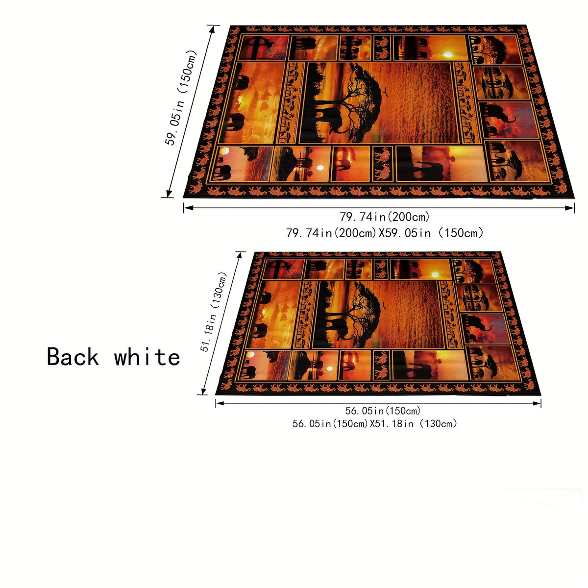 1pc African Elephant Silhouette Sunset Patchwork Pattern Flannel Blanket, Soft Comfortable Warm, Black And Orange Design, Durable Plush Surface, All-Season Bed Blanket, Warm Cover, Multiple Sizes Available, Suitable for Living Room Sofa