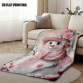 1pc Snowman and Winter Floral Pink Themed Flannel Large Blanket, Christmas Winter Decorative Design, Oversized Plush Throw Blanket, Suitable for Living Room Sofa Cover, Home Naps, and Reading Time