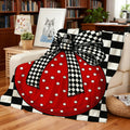 1pc Flannel Blanket with a Red Background Featuring White Polka Dots and a Black-and-white Checkered Bow Pattern, Designed for Christmas Holiday Decoration. Soft Plush Surface, Suitable for All Seasons. Ideal for Holiday Home Decor, Weekend Naps