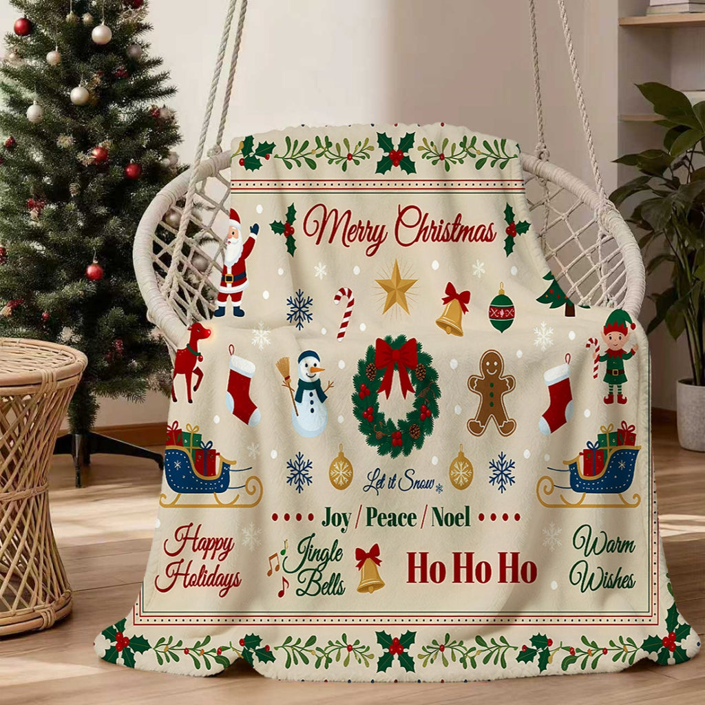 1pc, Santa Claus And Snowman Pattern Flannel Blanket, Soft Comfortable Warm, Beige Festive Design, Durable Plush, All-Season Sofa Blanket, Warm Cover, Multiple Sizes Available, Suitable for Living Room Sofa, Bedroom, Reading Corner